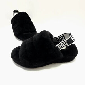 UGG Fluff Yeah Slingback Slide Sandals-Slippers Black Women’s Size 7